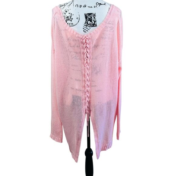 Mine Girly Daisy Print Long Sleeve Corset Back Knit Pullover Sweater Top Edge 3X - Picture 2 of 16